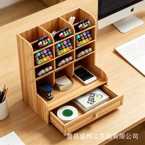 Organizador de escritorio de madera con cajones y divisores para almacenamiento de artículos de papelería, uso en el hogar y la oficina, 4 niveles, tipo rectangular vertical - Product Image 4
