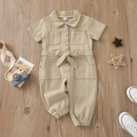 Vêtements pour enfants tendance en gros 2021, couleurs unies mignonnes, tenues en jean à manches courtes, combinaisons pour filles