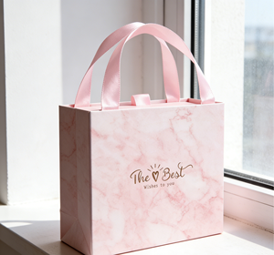 Pink Marble-<b>Patterned</b> Durable Paperboard Gift Box with Handle-Vietnam for Certified Recyclable Custom Size for Supermarket Use - Product Image 3