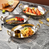 Plat de service ovale de luxe en acier inoxydable épaissi, écologique, durable et compatible micro-ondes, pour fruits de mer et steak, idéal pour la restauration