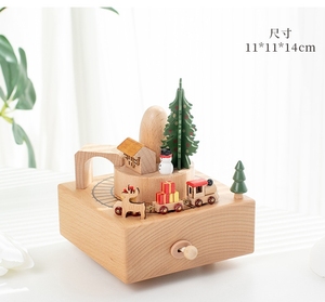 Boîte à musique en bois pour gâteau d'anniversaire avec lapin et train, cadeau musical rotatif à manivelle pour enfants, <span class=keywords><strong>Noël</strong></span> - Product Image 2