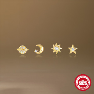 SP Fine Jewelry 925 Sterling Silver Korean Cubic Zircon Star <span class=keywords><strong>Moon</strong></span> S925 Stud Earring 4 PCS/Set - Product Image 6