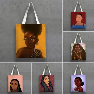 Bolsa de compras com estampa de mulher negra africana sacola ecológica da moda