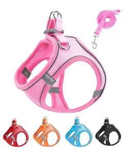 Conjunto <span class=keywords><strong>de</strong></span> Arnés y Correa Reflectante <span class=keywords><strong>de</strong></span> Nailon para Perros y Gatos, Antideslizante, Malla Suave y Transpirable, Diseño Sin Tirones, Tamaños Pequeños a Medianos - Product Image 1