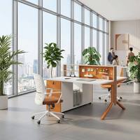 Bureau d'ordinateur modulaire en bois avec armoire de rangement |   Poste de travail minimaliste moderne et modulable pour bureau à domicile deux places