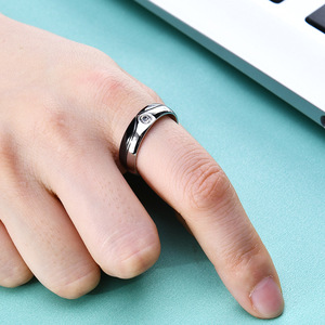 Stainless Steel <b>Couple</b> <b>Rings</b> 4.6mm With Diamonds Bezel Setting For Valentine's Day Unisex Jewelry - Product Image 3