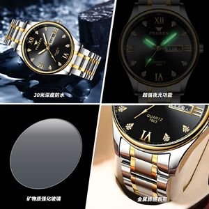 FNGEEN Men's Quartz Watch Two-Tone Stainless Steel Bracelet Analog Day Date Display 10mm Case 50m Waterproof Deployment Clasp - Product Image 4