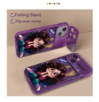 Coque de protection pour téléphone avec miroir et sangle chaîne motif fille aux cheveux bouclés pour iPhone 16 Pro Max 15 14 13 12 11 XS XR