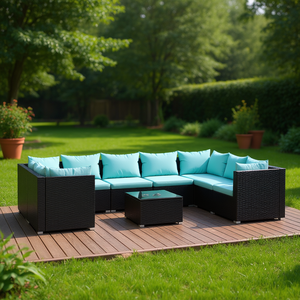 Salon de jardin en rotin noir 6 places, résistant aux intempéries, mobilier d'extérieur contemporain pour jardin - Product Image 2