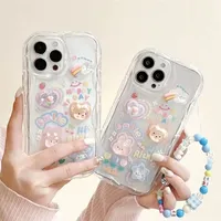Coque de téléphone transparente souple avec lanière de suspension motif ours 3D coréen pour iPhone 18 17 Air 16 15 14 Pro Max 11 13 12 Plus – Housse mignonne
