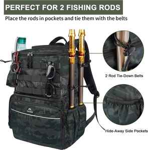 Sac à dos de pêche résistant à l'eau avec porte-cannes et glacière, idéal pour les cadeaux de pêche pour hommes - Product Image 4