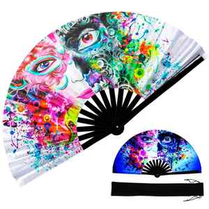 Large Folding Bamboo <b>Hand</b> <b>Fan</b> with Rainbow Design Gay Pride Folding Clack <b>Fan</b> for Music Festivals - Product Image 5