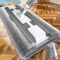 Serpillère plate mains libres avec manche en acier inoxydable et système de fixation, panneau de 38 cm, taux d'essorage élevé pour le nettoyage des sols humides/secs