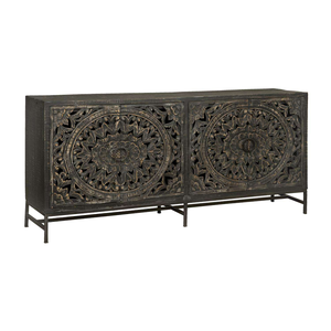 Elegant Vintage Style Wooden <b>Sideboard</b> With Detailed Hand Carved Doors And Wide Storage Compartments - Product Image 1