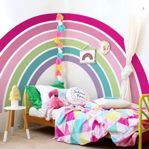 儿童房床头粉色彩虹贴纸不干胶背景装饰
