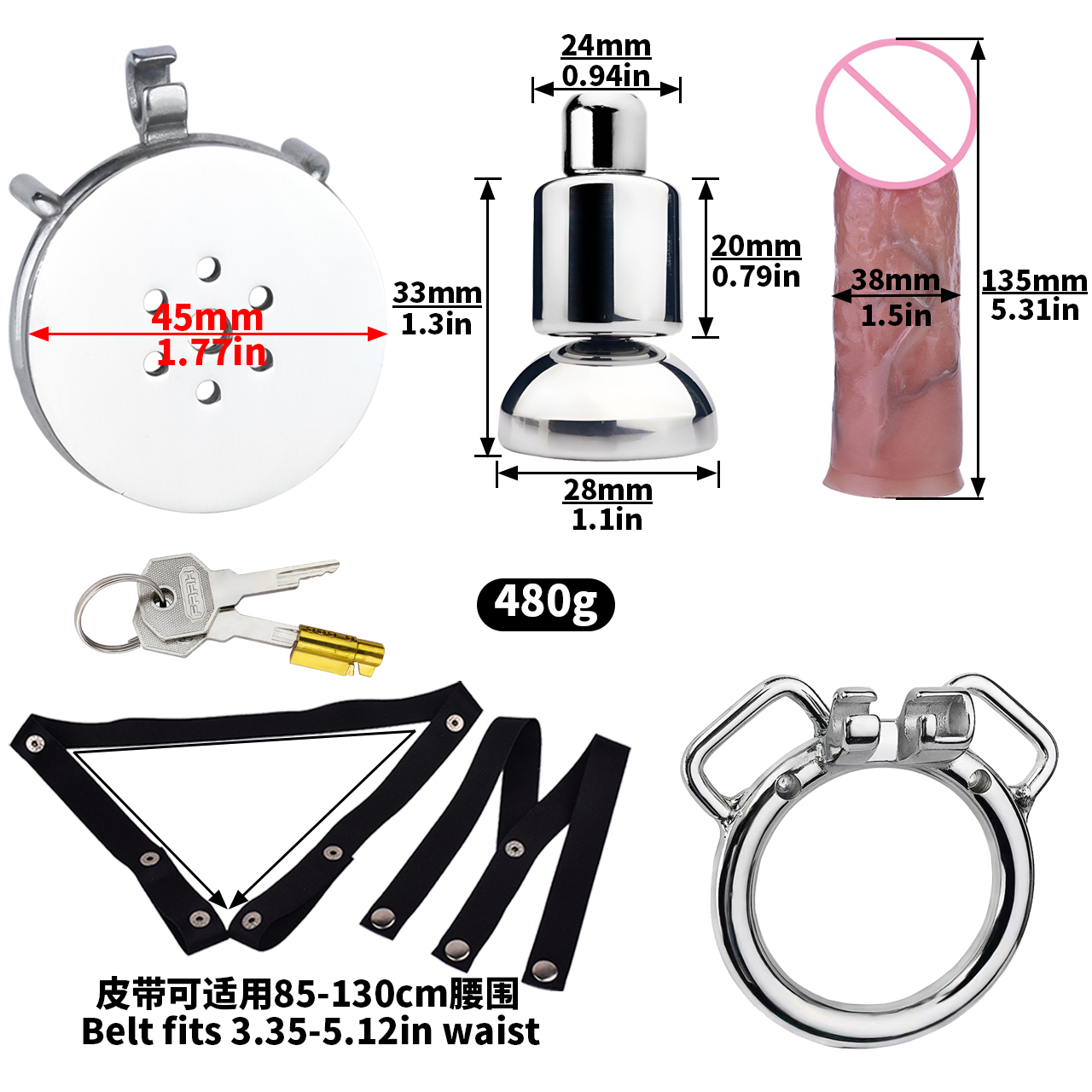 anneau rond + pénis taille M + ceinture noire