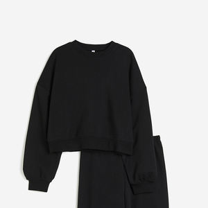 Ensemble haut court et jogging en coton à col ras du cou vert personnalisé Ensembles sweat-shirt 2 pièces pour femmes - Product Image 3