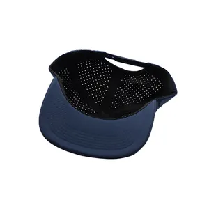 OEM Quick Dry 7 panel poliestere 3D ricamo taglio Laser foro forato cappello impermeabile fornitore all'ingrosso blu navy Snapback Cap