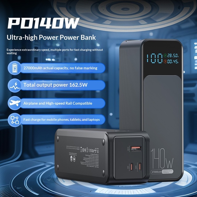 PD140W High-Power Mobile Phone Laptop Power Bank High Capacity 27000mAh Plastic Customized Fast Charging
