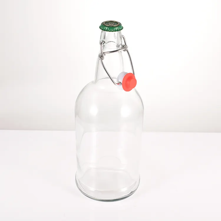फैक्टरी कस्टम लोगो 1 लीटर खाली स्पष्ट स्विंग टॉप क्राउन कैप बोतलें जूस ब्रूइंग पेय पदार्थ तेल के लिए 1000 मिलीलीटर
