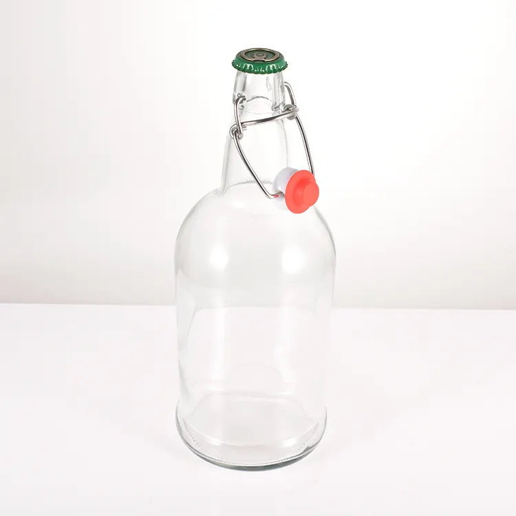 Fabriek Custom Logo 1Liter Lege Clear Swing Top Crown Cap Flessen 1000Ml Voor Sap Brouwen Dranken Olie