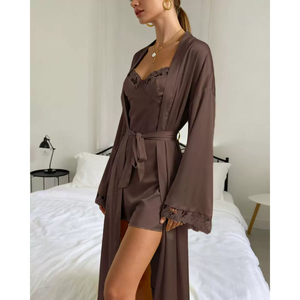 Conjunto <span class=keywords><strong>de</strong></span> Pijama y Bata <span class=keywords><strong>de</strong></span> Seda Satén Elegante Ruso, Primavera 2026, Superventas, Holgado, para el Hogar - Product Image 6