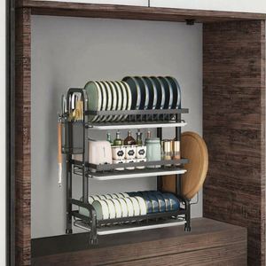 Estante Metálico Duradero y Resistente al Moho para Secar Platos, de Tres Niveles Ajustables, Moderno, para Almacenamiento de Utensilios de Cocina - Product Image 3