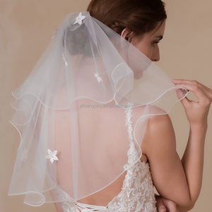 Velos de tul suaves y elegantes, velos de novia con borde corto de dos capas, velos de novia con forma de hoja de arce para mujer - Product Image 2