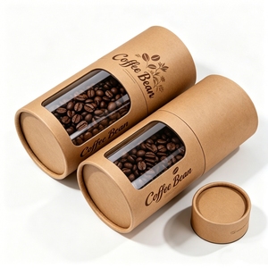 Custom Food Grade Round Kraft Cardboard Cylinder Paper Tube Packaging with Clear PVC Window for <b>Coffee</b> <b>Beans</b> Organic Tea Nuts - Product Image 3