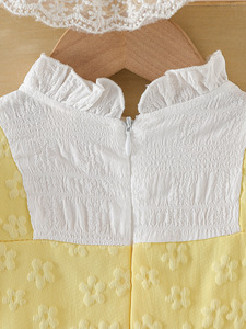Abito Carino per Bambina 2026 <span class=keywords><strong>Bianco</strong></span> Giallo Manica Corta Patchwork Vestito con Maniche a Sbuffo - Product Image 4