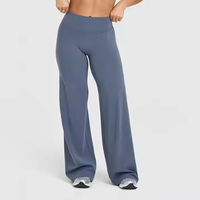 Legging senam wanita dengan logo custom, pinggang tinggi, cepat kering, angkat pinggul, potongan lebar lurus, celana yoga ukuran besar, celana ketat olahraga