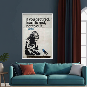 Banksy Girl with Bird Graffiti <b>Canvas</b> Print: Elegant Wall Decor,WHITE <b>FRAMED</b> <b>CANVAS</b> - Product Image 3
