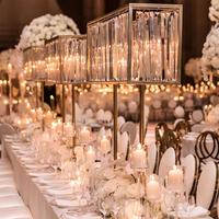 Support en métal doré JIN PENG avec perles en cristal acrylique pour centre de table de mariage, décoration d'événements