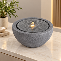 Fontaine d'eau de table en résine, bol rond imitation pierre, fontaine d'intérieur avec lumière LED à 6 perles pour la décoration de la maison et du bureau