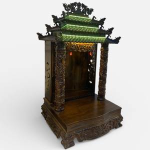 Altères du Dieu de la Richesse en Bois de Muong – Temple domestique à trois toits, sanctuaire religieux en bois pour la maison - Product Image 2