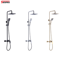 Ensemble de douche complet SANIPRO moderne DWD noir et chrome avec mitigeur bain chaud/froid, robinets de salle de bain en laiton et douche pluie