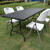 Table pliante légère de 6 pieds bon marché Table rectangulaire en plastique noir pour événements en plein air pour la fête de mariage ou à l'hôpital