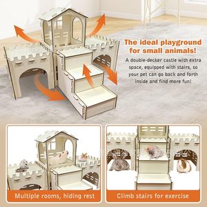 Casa de Madera Modular para Mascotas, Castillo para Conejos y Cobayas, Escondite para Animales Pequeños, Multifuncional, Rectangular, Origen Shandong - Product Image 3