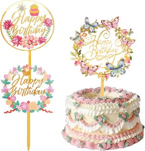 NUEVO 2026 Adorno de Pastel de Acrílico con Flores para Venta al por Mayor de Fábrica, Decoración de Pastel para Bodas y Fiestas, Contáctame - Product Image 1