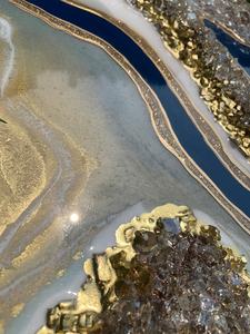 Decorazione Murale di Lusso Arte in Resina Blu Pavone Personalizzata Arte Murale in Resina Epossidica Geode Dorata Dipinto su Tela con Cristalli per Casa Ufficio Hotel - Product Image 6