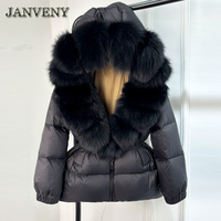 JANVENY 2025 Nouveau Manteau Doudoune d'Hiver Épaisse et Chaude pour Femme, à Capuche Fourrure de Vrai Renard, Garnie 90% Duvet de Canard Blanc, Parka Imperméable