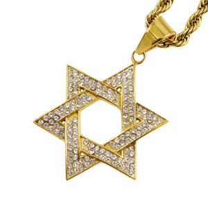 창조적 인 세련된 힙합 쿠바 체인 스타 데이비드 펜던트 목걸이 지르콘 스테인레스 스틸 <span class=keywords><strong>23K</strong></span> 골드 도금 PVD 목걸이 남성용 - Product Image 3