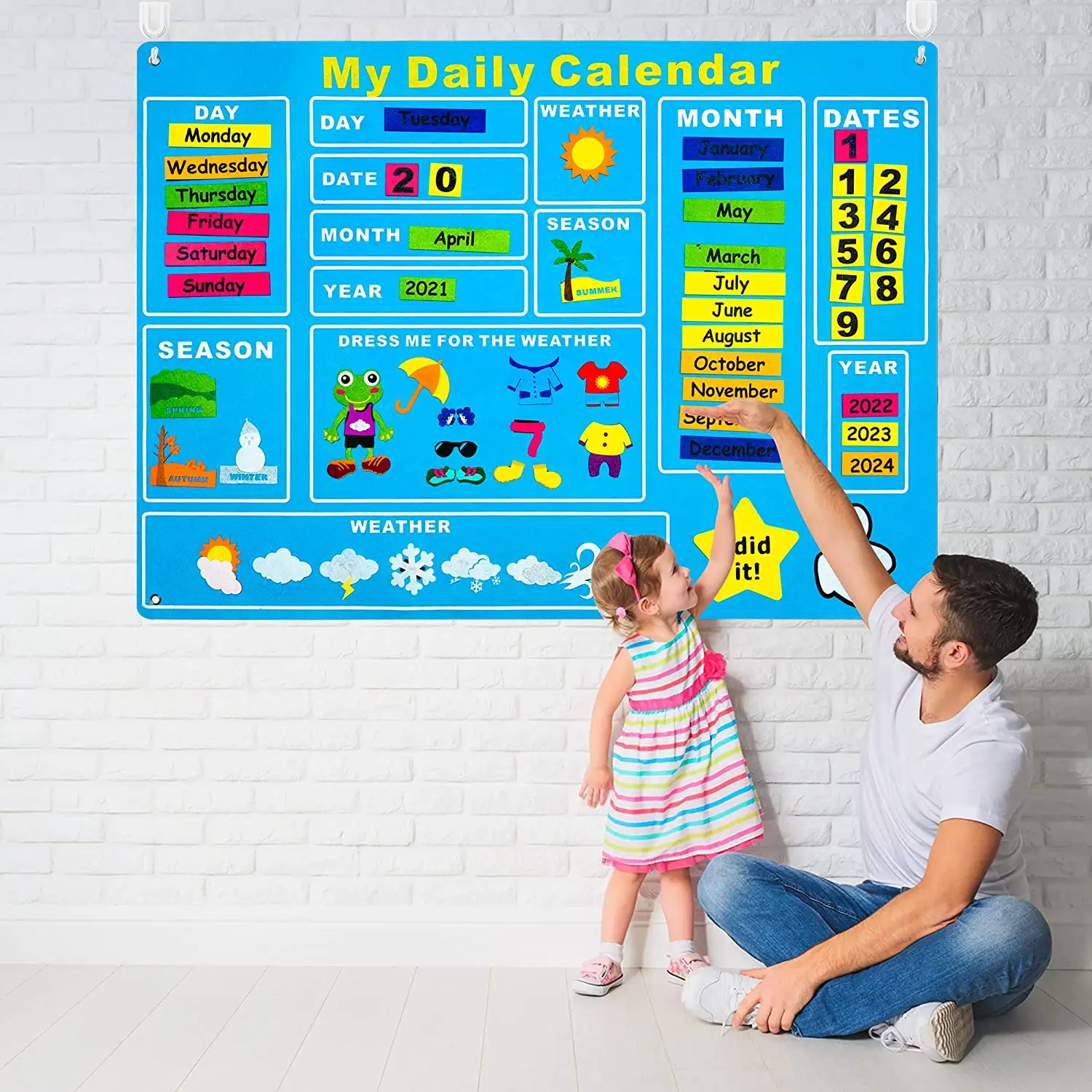 Mijn Eerste Dagelijkse Kalender Vilt-Board Voor Kids 3.5Ft 70Pcs Alle Ongeveer Vandaag Funky Kikker Weer Seizoen Grafiek dagen