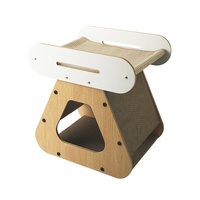 Lit pour chat 2-en-1 : Griffoir et Nid de repos sécurisé en forme de maison, style villa estivale, en carton ondulé respirant