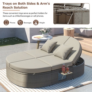 Chaise longue de jardin pliable en rotin de haute qualité avec plateau porte-gobelets, résistante à l'eau, pour pelouse et terrasse - Product Image 3