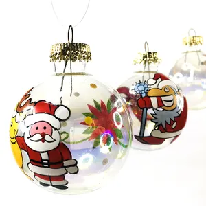 Outdoor Kerst Ornamenten 6Cm Plastic Clear Transparante Ballen Diy Versierd Met Ster Tak Bunny En Santa Patroon