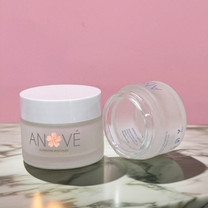 Tarros de vidrio al por mayor para exfoliante corporal, tarros cosméticos de vidrio transparente esmerilado de 50 g para crema de cuidado de la piel con tapa de plástico blanca - Product Image 1