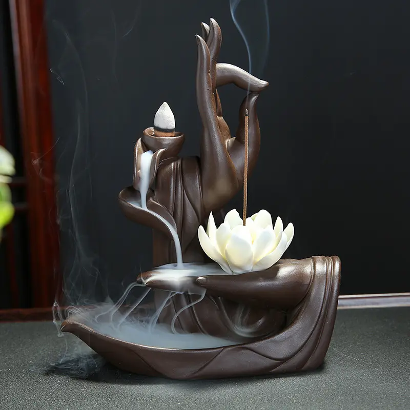 Lư hương đảo ngược hương sáng tạo nhà trong nhà thạch cao Tuyết hoa tay Phật đốt nhang đồ trang trí văn phòng phòng phòng khách cổ