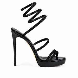 Sandali da Donna 2026 di Design, Neri Lucidi con Spirale Avvolgente alla Caviglia, Stile Elegante per Banchetti e Feste - Product Image 2