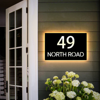 Plaque de maison LED lumineuse personnalisée, numéro de maison LED moderne, plaque d'adresse verticale rétroéclairée